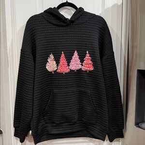 Black Hooded Sweatshirt with Tree Design NWOT